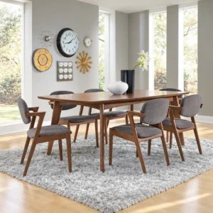 Malone 5 Piece Dining Set with Walnut Table and Four Brown Upholstered Chairs