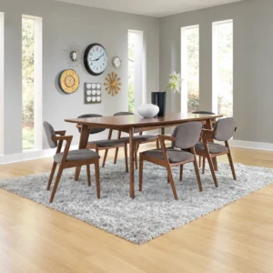 Malone 7 Piece Dining Set with Walnut Table and Six Brown Upholstered Chairs