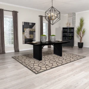 Catherine Black Dining Table with Rectangular Oak Veneer Top and Fluted Double Pedestal Base