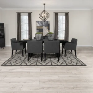 Catherine Black Dining Set with Rectangular Table and Six Gray Chairs