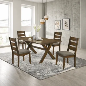 Alston 5 Piece Dining Set with Brown Farmhouse Table and Four Chairs